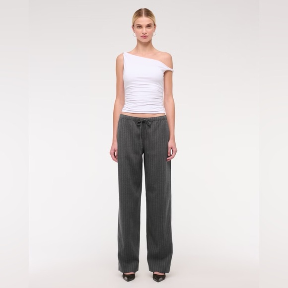 Abercrombie & Fitch Pants - Abercrombie NWT Wide Leg Pinstripe Drawstring Pants Charcoal Gray Striped
